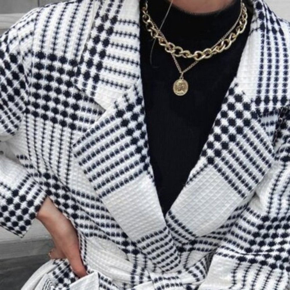 CLASSY Houndstooth Print Trench Coat / Jacket - Picture 5 of 11